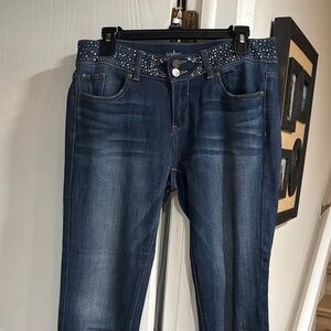 Soho Women's Boyfriend Dark Blue Straight Leg Jeans with Studded Belt